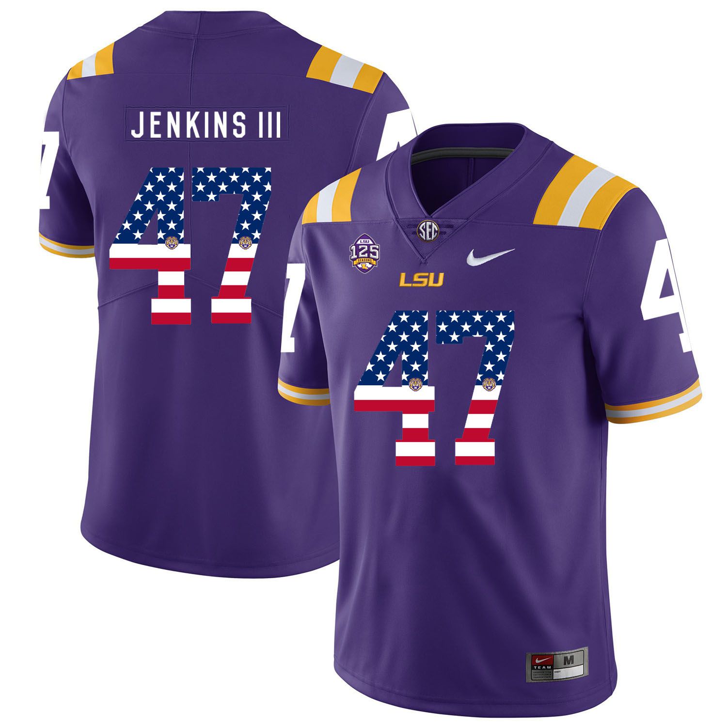 Men LSU Tigers #47 Jenkins iii Purple Flag Customized NCAA Jerseys
